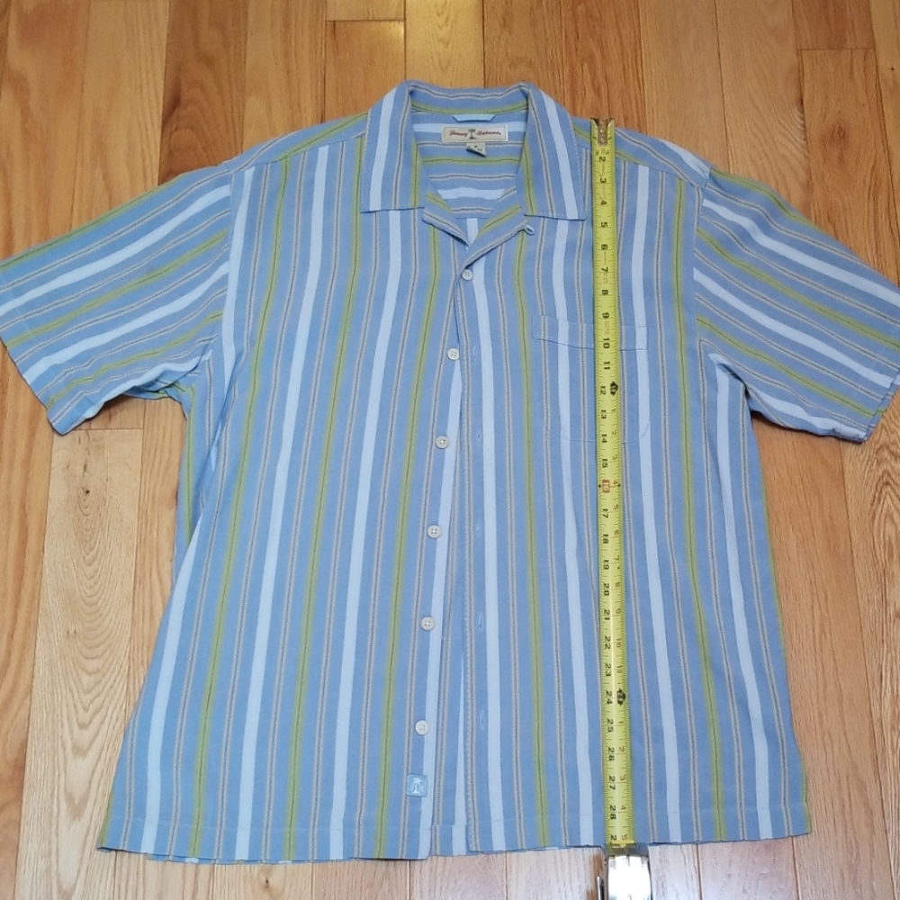 Tommy Bahama SILK striped button down blue green M